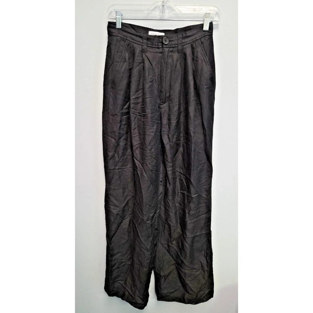 ANINE BING Carrie Linen Blend Size 34 (US 4) Wide Leg High Rise Pant Black